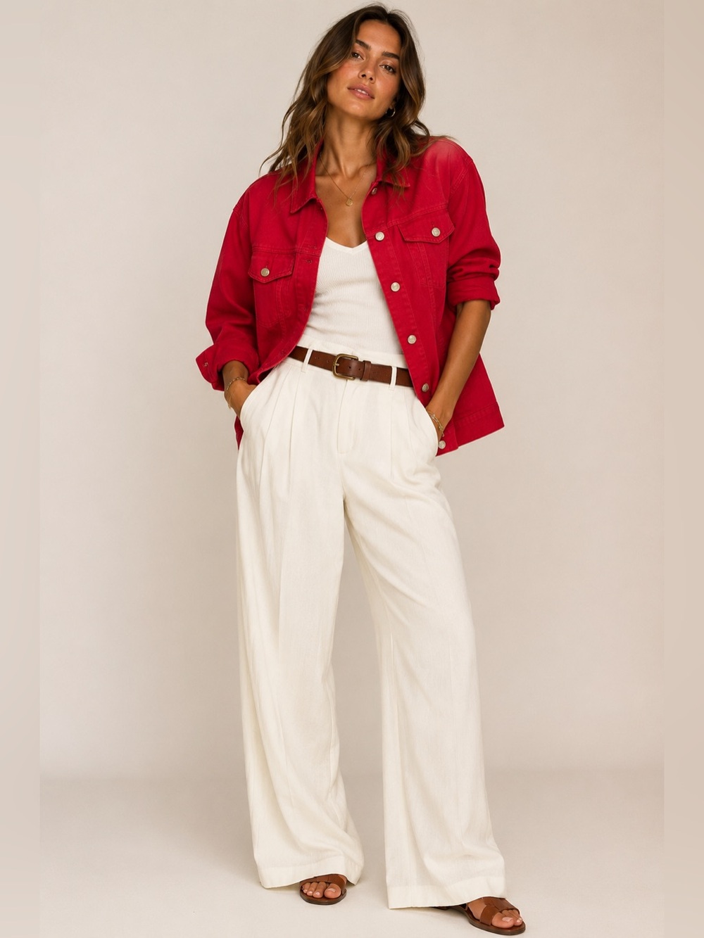 Chaps Denim Cherry Red 100% Cotton cropped sleeve  Jacket